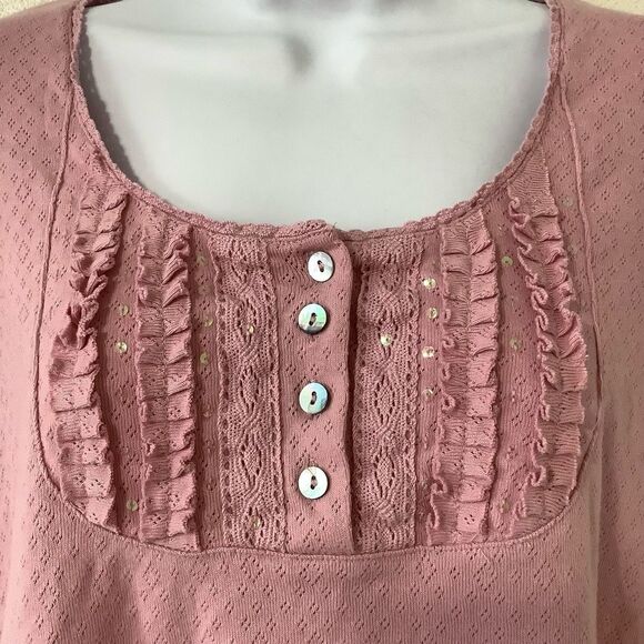 Announcements Coquette Cottagecore Feminine Pink Sequin Milkmaid Blouse Large - Picture 3 of 12